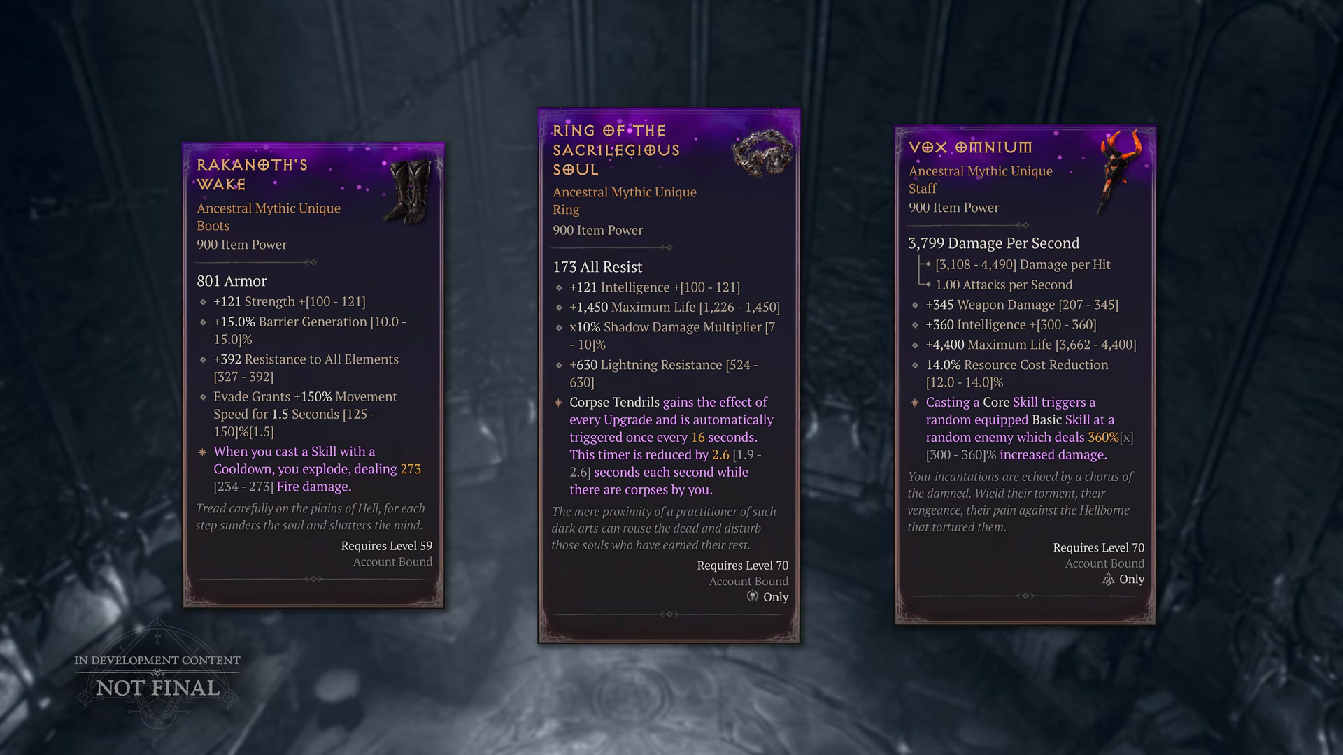Карточки мифических уников Diablo IV с аффиксами на максимуме