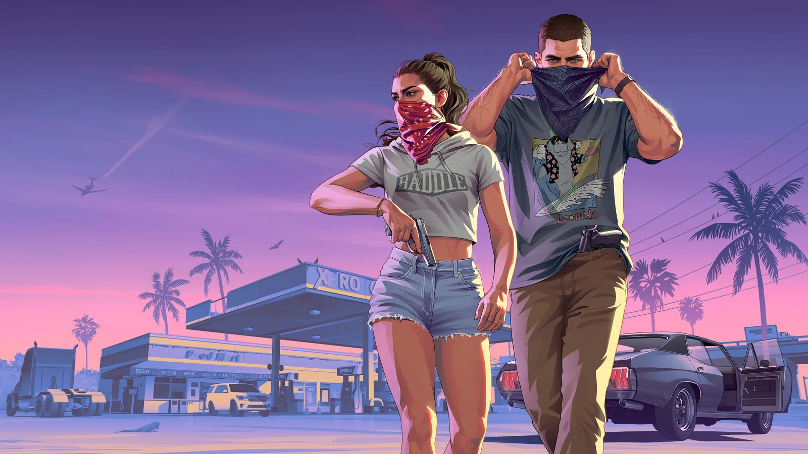Джейсон и Люсия на ключевом арте Grand Theft Auto VI