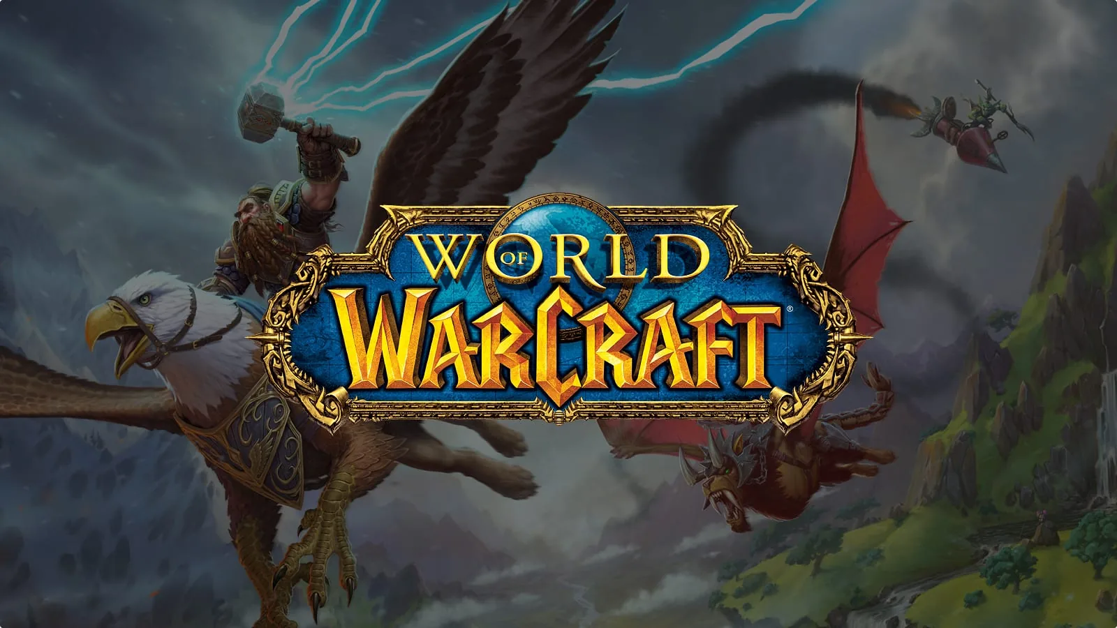 Классический арт World of Warcraft: дворф на грифоне и орк на виверне