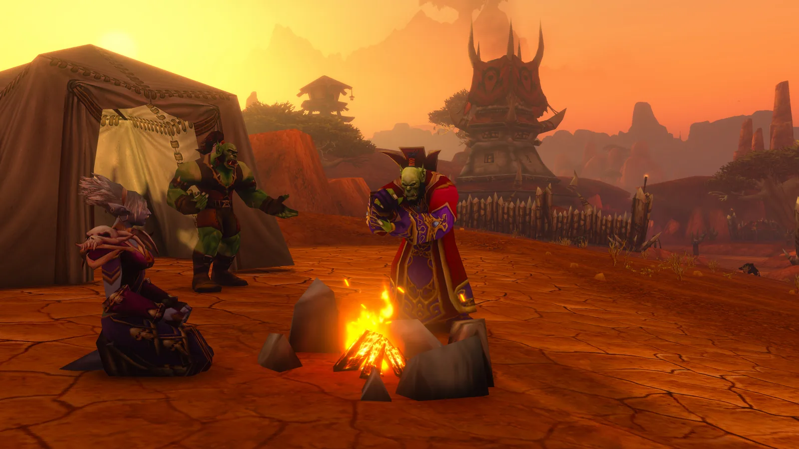 Игроки Орды у походного костра в World of Warcraft: Forever