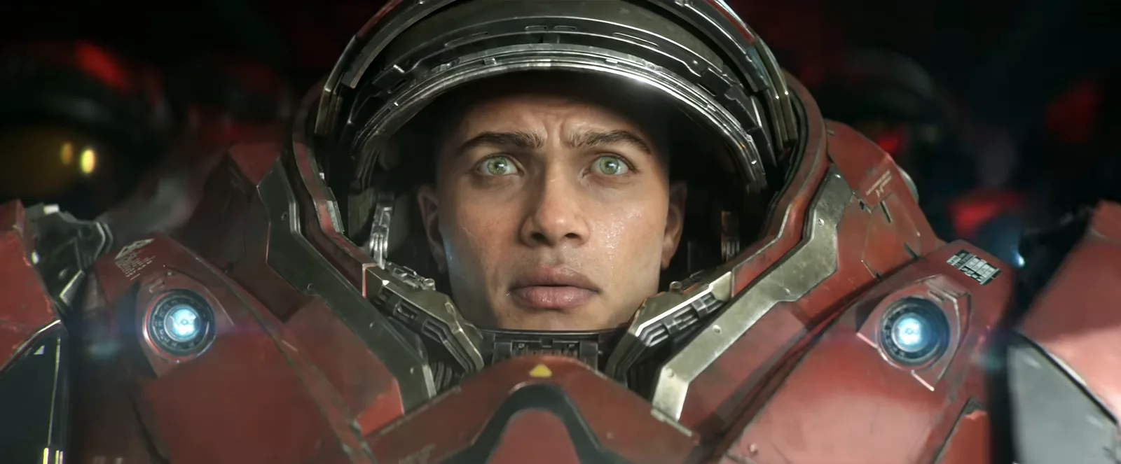 Новобранец после открытия дверей десантного модуля, кадр трейлера StarCraft «Dominion»