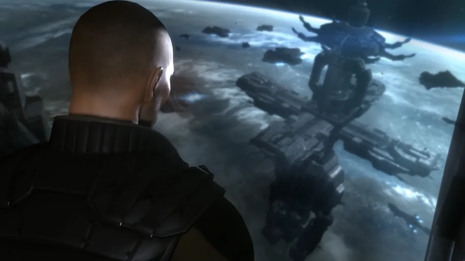 Капсулир смотрит на станцию над планетой, кадр из трейлера EVE Online